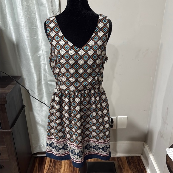 One Clothing brown and navy  Sleeveless V-Neck Sundress - Picture 1 of 3